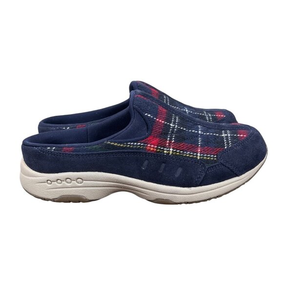 Easy Spirit Travel Time 701 Dark Blue Suede Plaid Slip-On Clogs Womens 7M - Picture 3 of 8